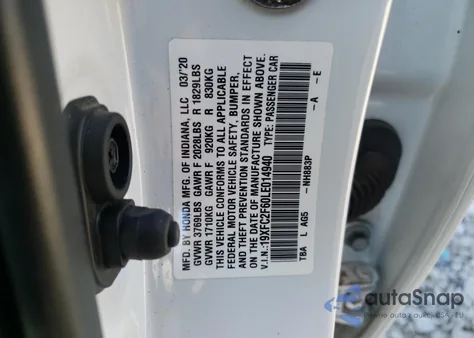 2020 Honda Civic Lx из США, поврежденный, VIN 19XFC2F60LE014940